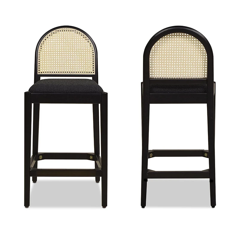 26.5" Curved Back Rattan Counter Bar Stool, Set of 2, Ivory White Boucle-The Pop Home