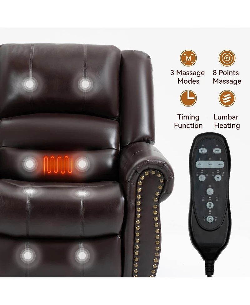 Power Lift Recliner Chair Heat Massage Dual Motor Infinite Position Up to 350 Lbs Faux Leather Heavy Duty Motion Mechanism with Usb Ports