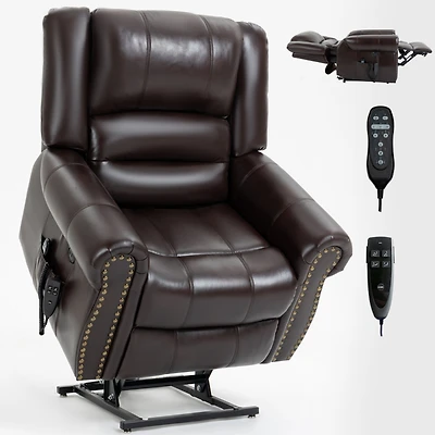 Power Lift Recliner Chair Heat Massage Dual Motor Infinite Position Up to 350 Lbs Faux Leather Heavy Duty Motion Mechanism with Usb Ports