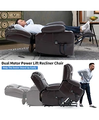 Power Lift Recliner Chair Heavy Duty Motion Mechanism with 8-Point Vibration Massage and Lumbar Heating Stainless steel Cup Holders