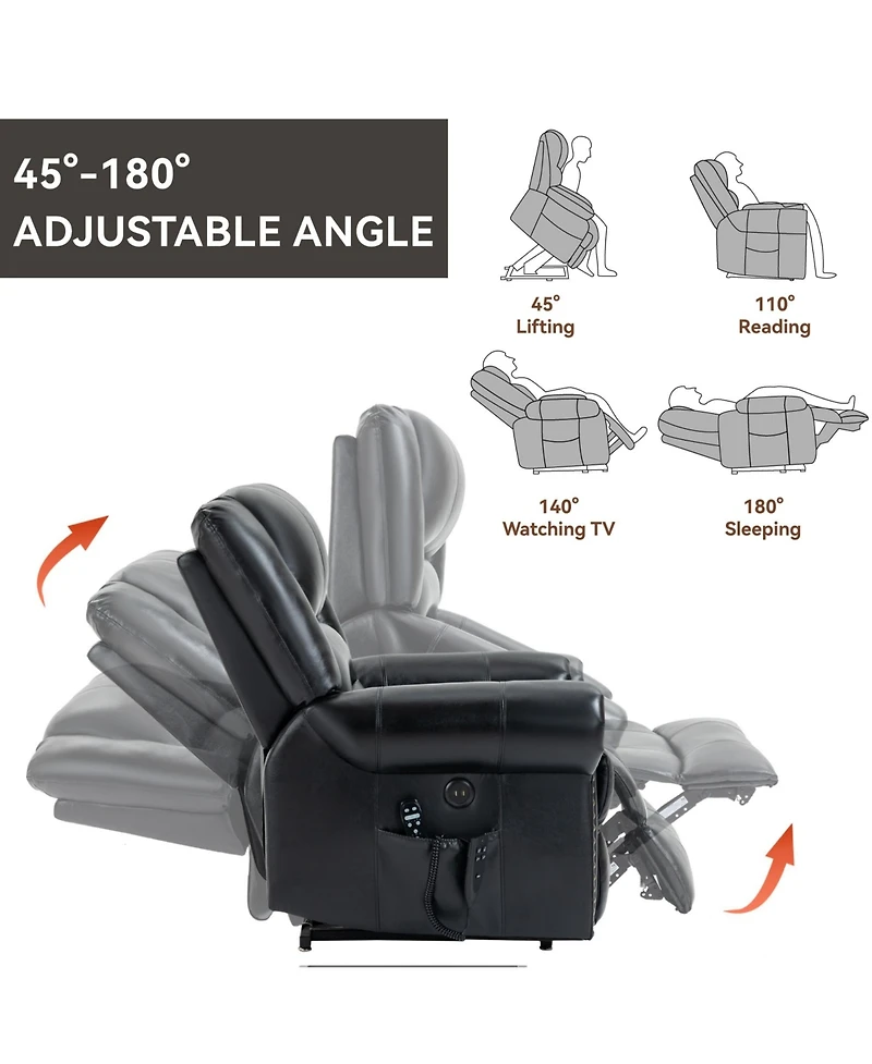 Power Lift Recliner Chair Heat Massage Dual Motor Infinite Position Up to 350 Lbs Faux Leather Heavy Duty Motion Mechanism with Usb Ports