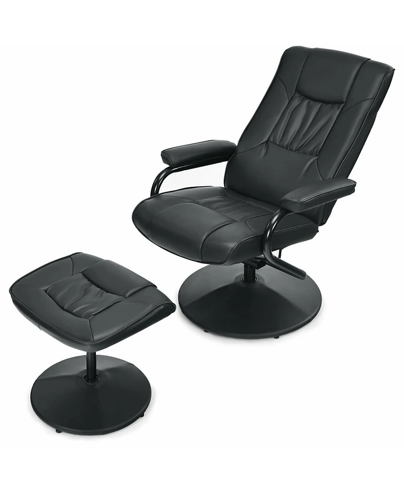 Gouun 360° Pvc Leather Swivel Recliner Chair with Ottoman