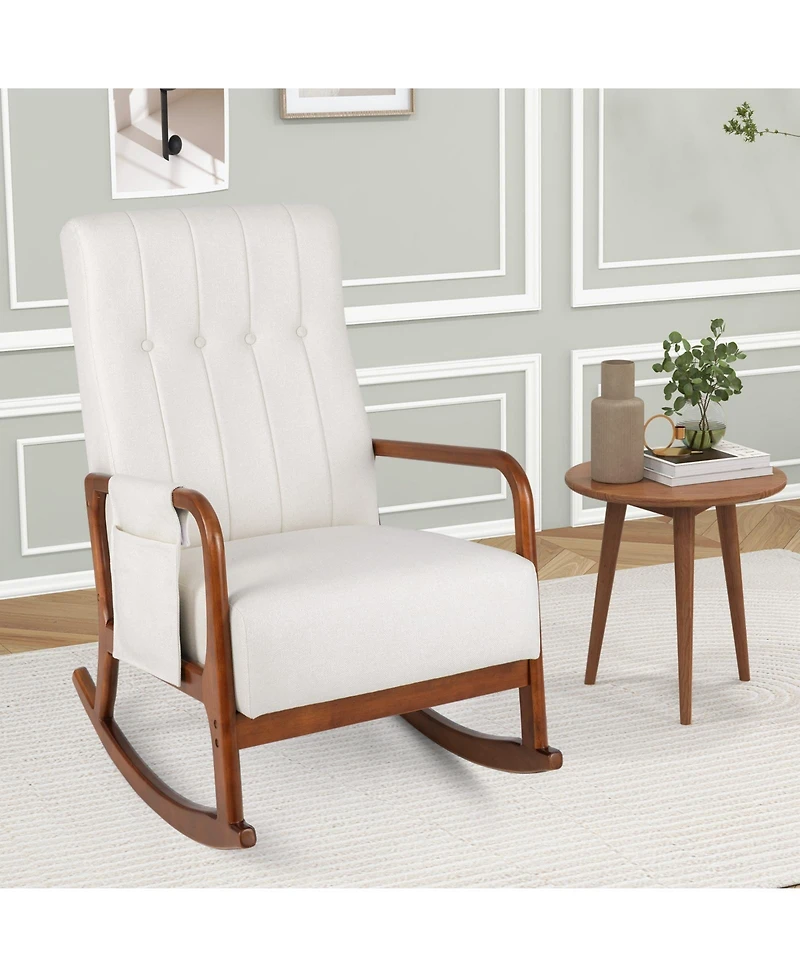 Gouun Rocking Chair with Ottoman Solid Rubber Wood Frame Padded Cushion