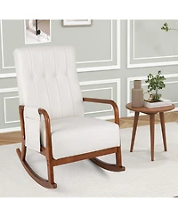 Gouun Rocking Chair with Ottoman Solid Rubber Wood Frame Padded Cushion