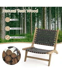Gouun Modern Armless Teak Wood Lounge Chair with Nylon Woven Backrest and Seat