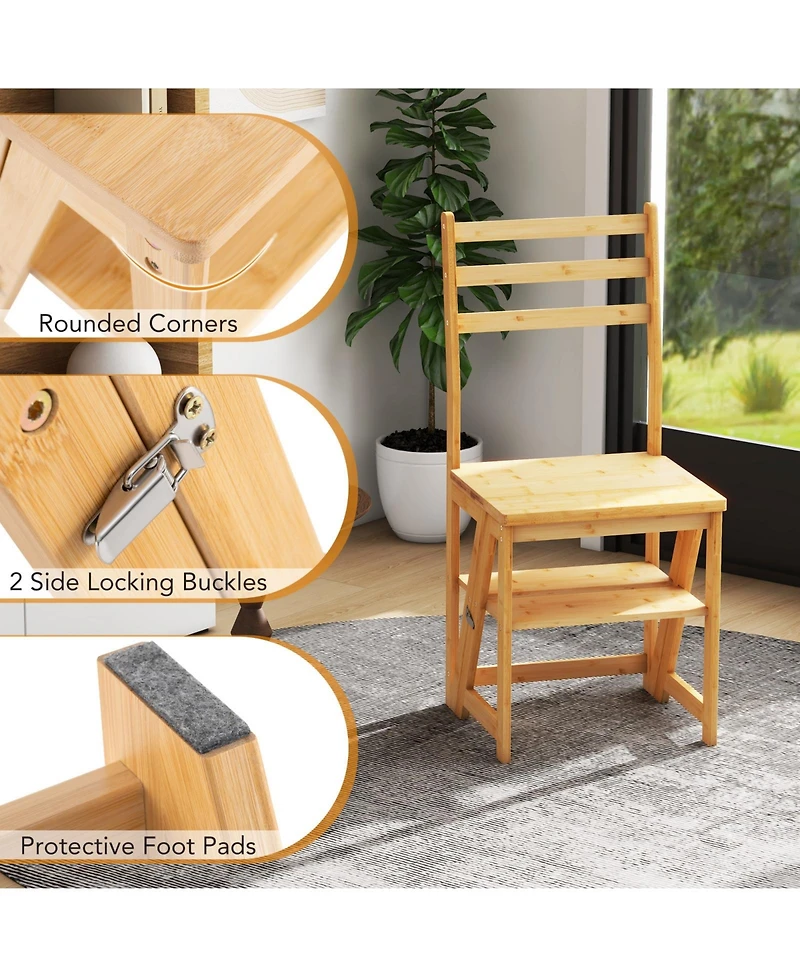 Gouun Multifunctional 3-in-1 Ladder Chair Display Plant Stand for Library Kitchen Office