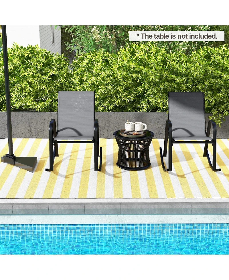 Gouun Set of 2 Metal Patio Rocking Chair with Breathable Seat Fabric