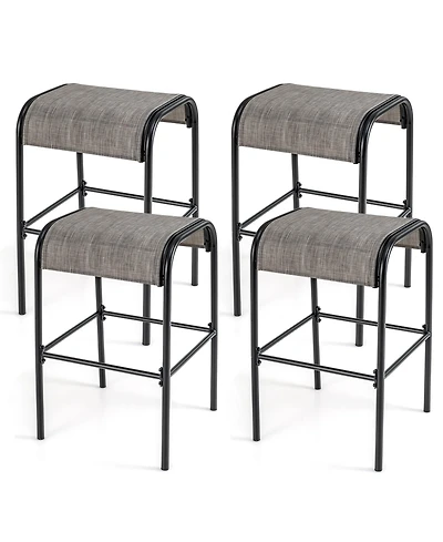 Gouun Set of Patio Metal Bar Stools with Curved Fabric Seat-Set of