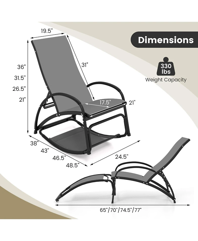 Gouun 2-in-1 Outdoor Rocking Chair with 4-Position Adjustable Backrest for Patio Porch Poolside