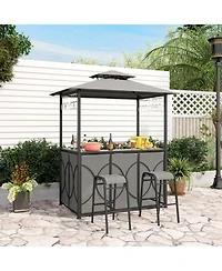 Gouun 3-Piece Patio Bar Set Grill Gazebo & 2 Bar Stools with Tempered Glass Bar Table