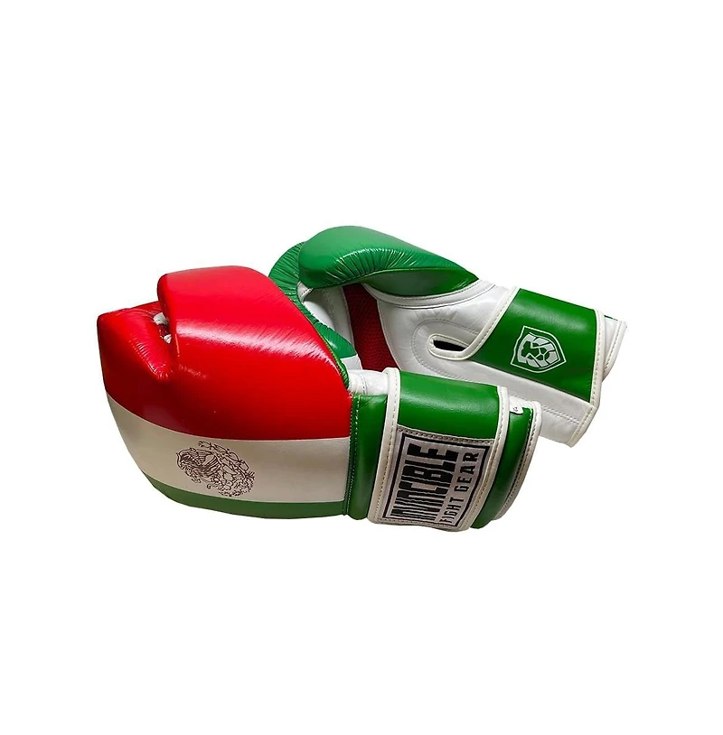 Amber Sports Invincible Fight Gear Standard Hook and Loop Leather Training Boxing Gloves with Mexican Flag Colors