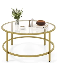 Gouun 36 Inch Round Table with Tempered Glass Tabletop