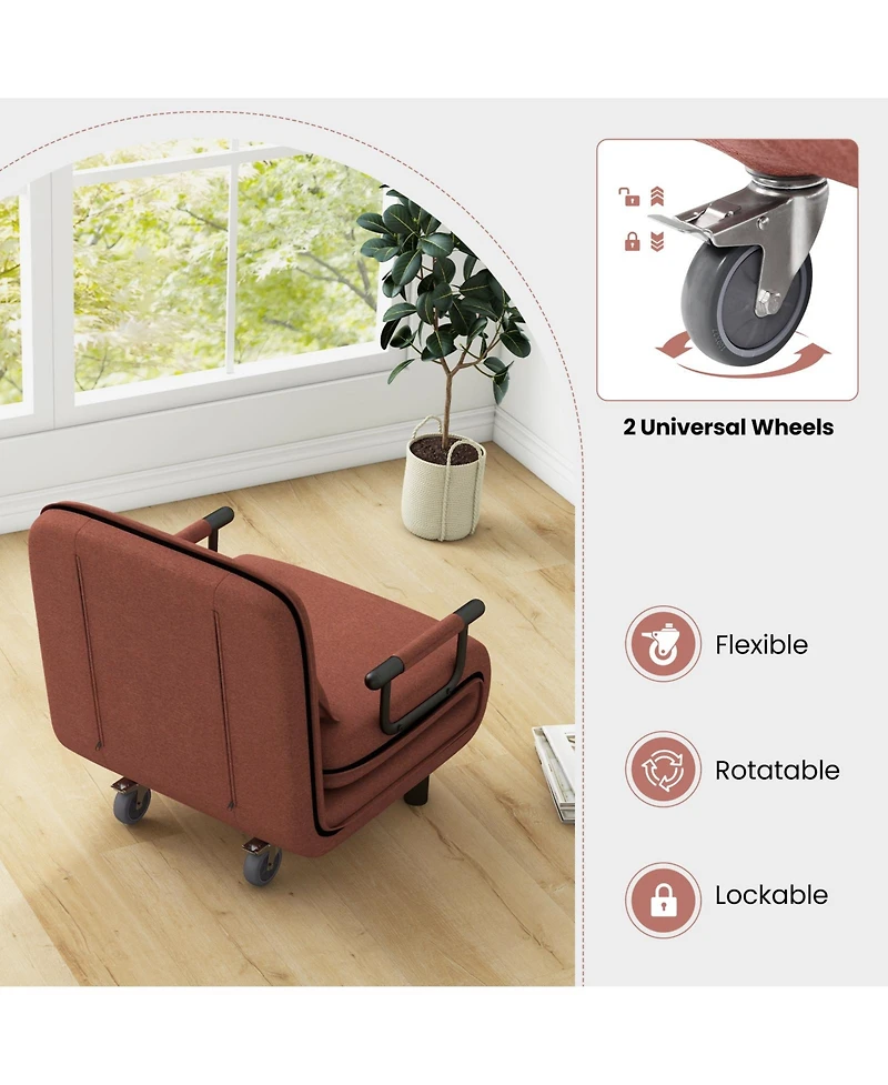 Gouun 3-in-1 Convertible Sofa Bed with 5-Position Adjustable Backrest and Lumbar Pillow