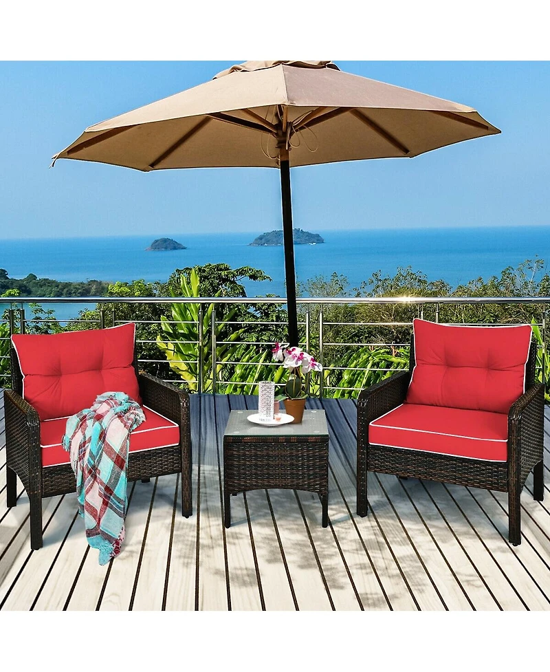 Gouun 3 Pcs Outdoor Patio Rattan Conversation Set with Seat Cushions