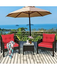Gouun 3 Pcs Outdoor Patio Rattan Conversation Set with Seat Cushions