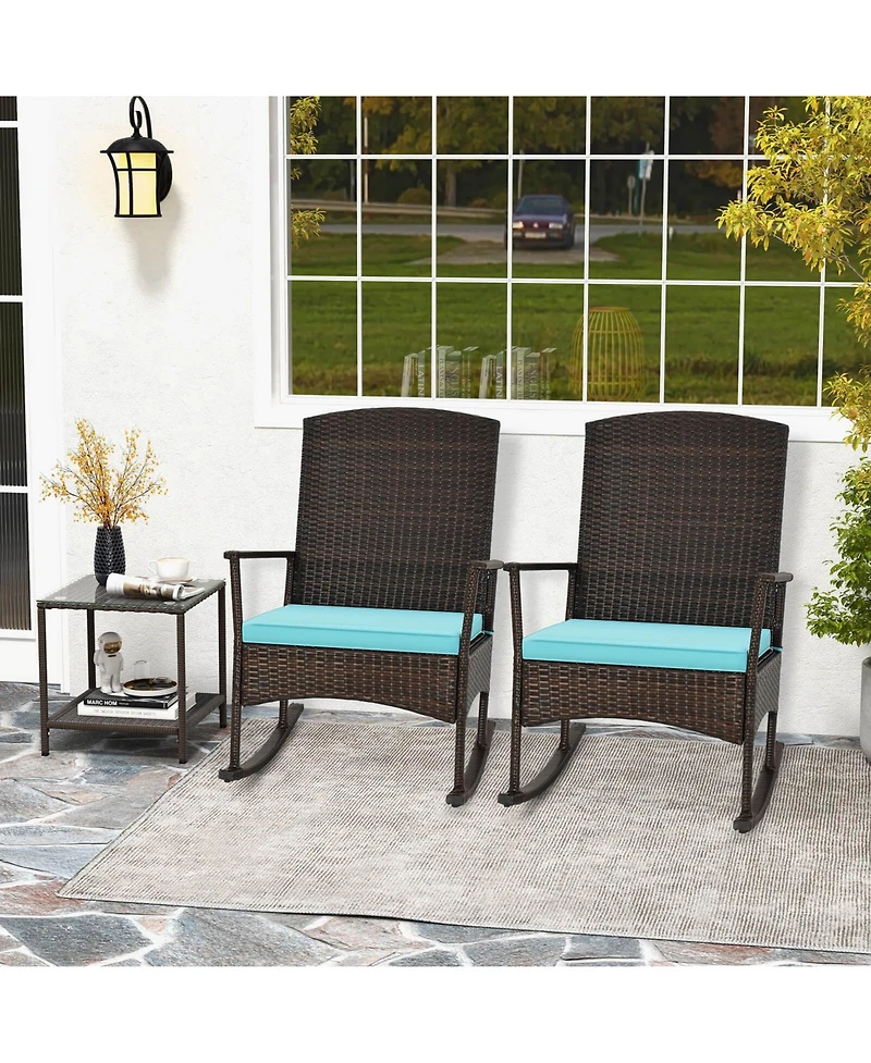 Gouun 3 Piece Patio Rocking Set Wicker Rocking Chairs with 2-Tier Table