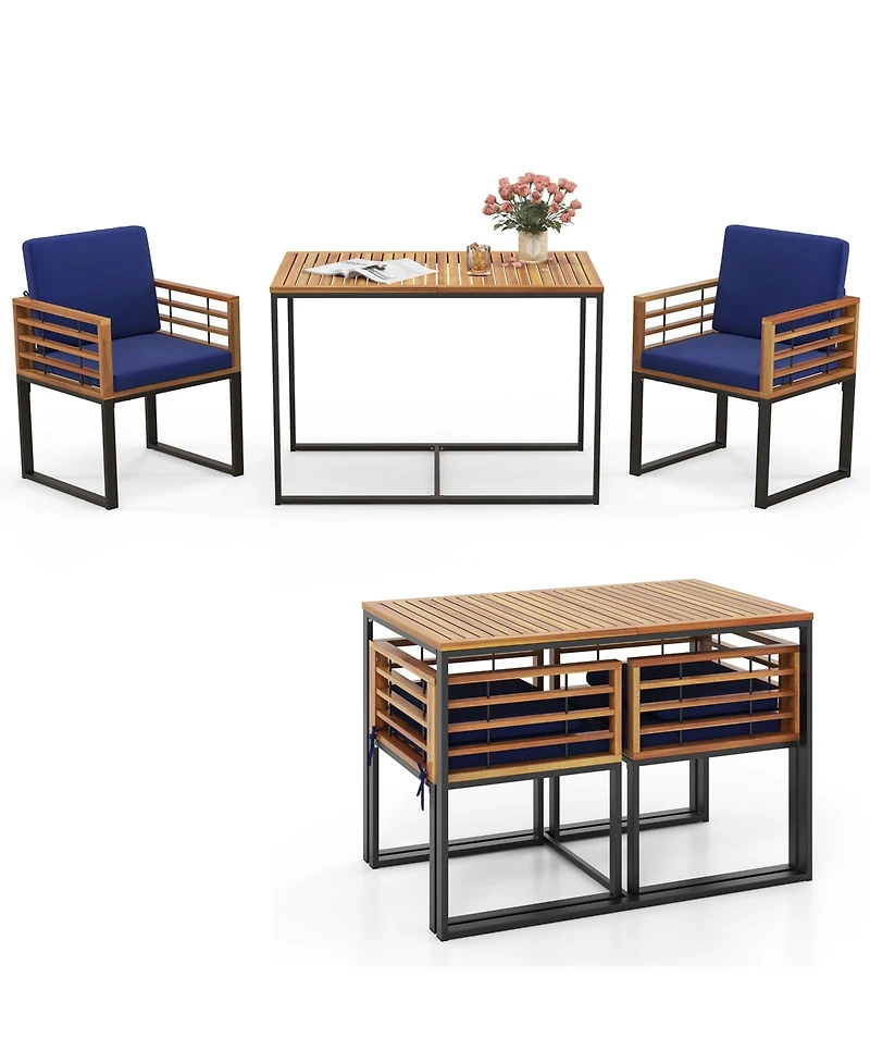 3 Pieces Outdoor Dining Set with 2 Acacia Wood Armchairs and Dining Table