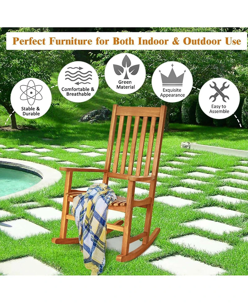 Gouun Indoor Outdoor Wooden High Back Rocking Chair