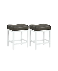 Gouun 24.5 Inches Linen Fabric Saddle Stools Set of 2 with Cushioned Seat