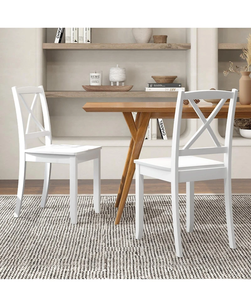 Gouun Wood Dining Chair Set of 2 with Rubber Wood Legs and Curved Backrest