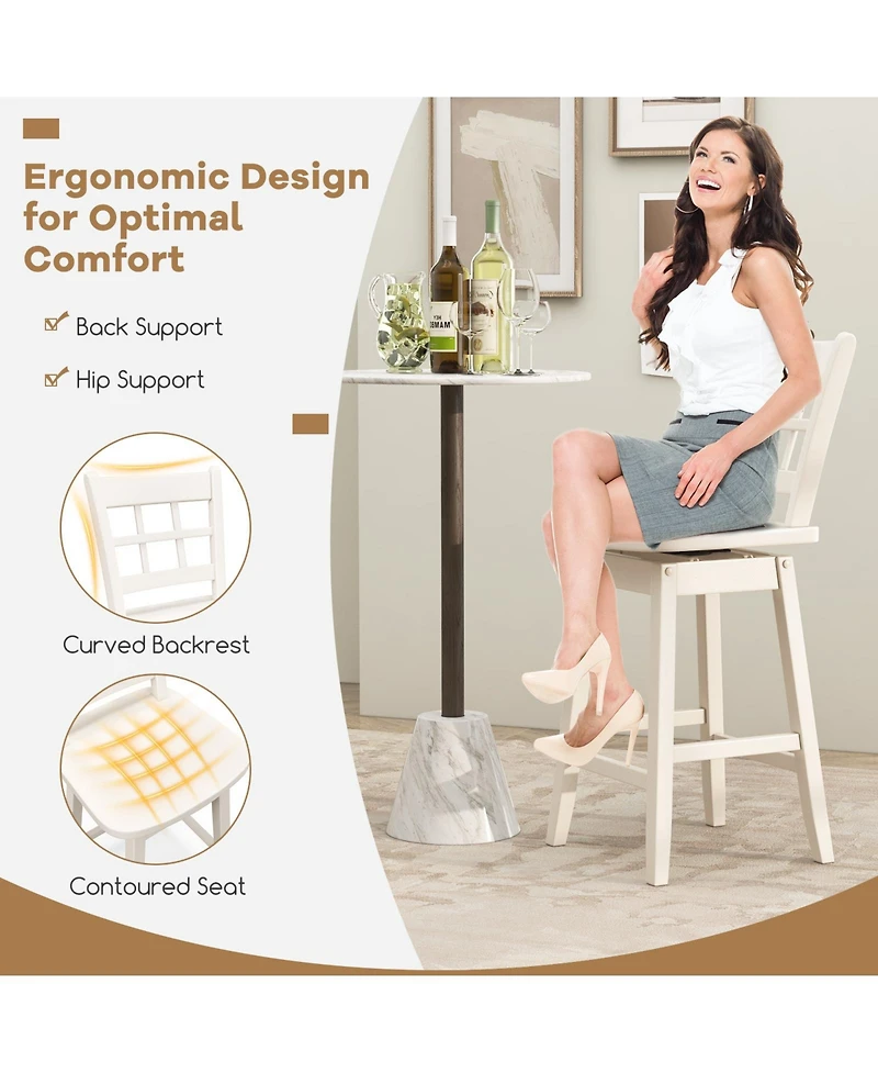 Gouun Counter Height Barstools Set of 2 with 6-Grid Hollow Back and Seat