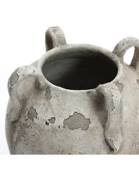 LuxenHome Rustic Gray with White Terracotta 10-Inch Round Vase with Handles