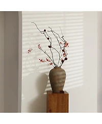 LuxenHome Rustic Ceramic Flower Vase, 14'' Brown Terracotta Urn Vases for Room Decor, Vintage Pottery Living Room Decor, Modern Farmhouse Floor Vase H