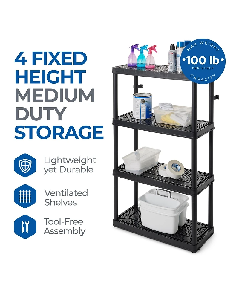 Gracious Living 4 Shelf Fixed Height Medium Duty Storage Unit, Black (3 Pack)