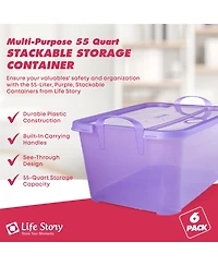 Life Story Purple Stackable Closet & Storage Box 55 Quart Containers (6 Pack)
