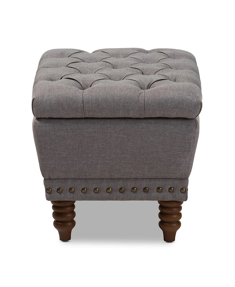 Baxton Studio Annabelle Modern and Contemporary Light Grey Fabric Upholstered Walnut Wood Finished Button-Tufted Storage Ottoman