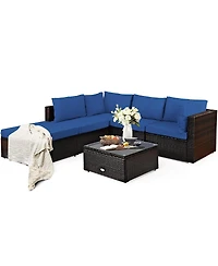 6 Pieces Outdoor Patio Rattan Sectional Sofa Set with Table