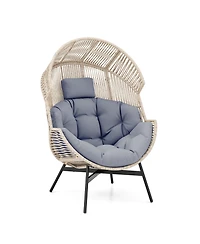 Gouun Wicker Oversized Egg Style Chair with Cushions and Headrest
