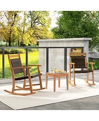 Gouun 3 Pieces Acacia Wood Patio Rocking Chair Set with Side Table