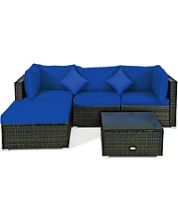 5 Pcs Outdoor Patio Rattan Furniture Set Sectional Conversation with Cushions
