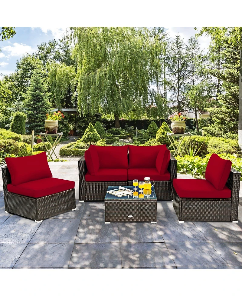 5 Pcs Outdoor Patio Rattan Furniture Set Sectional Conversation with Cushions