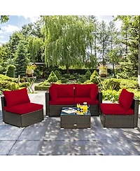 5 Pcs Outdoor Patio Rattan Furniture Set Sectional Conversation with Cushions
