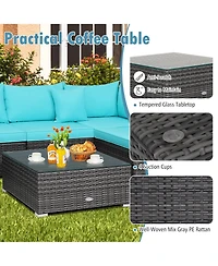 7 Pieces Patio Rattan Furniture Set with Sectional Sofa Cushioned