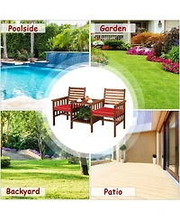 Gouun 3 pcs Outdoor Patio Table Chairs Set Acacia Wood Loveseat