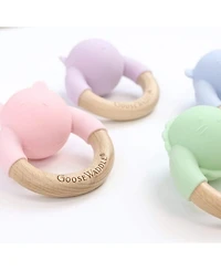 GooseWaddle Wooden & Silicone Rattle Teether Lavender Kitten