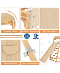 Gouun 6-in-1 Jungle Gym Wooden Indoor Playground with Double-Sided Ramp and Monkey Bars