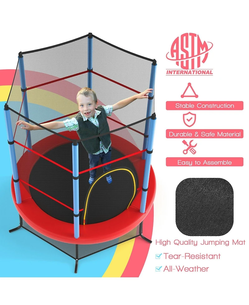 Gouun 55 Inch Kids Recreational Trampoline Bouncing Jumping Mat with Enclosure Net