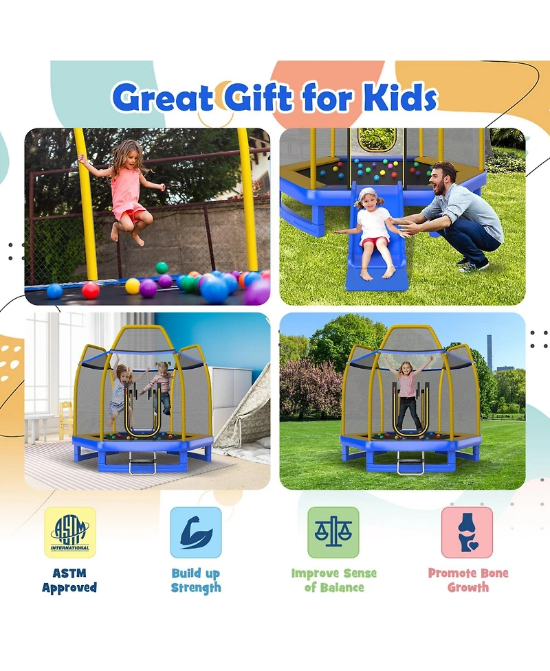 Gouun 7-Foot Indoor Outdoor Trampoline with Ladder, Slide, and Safety Net