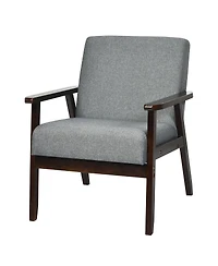 Gouun Solid Rubber Wood Fabric Accent Armchair