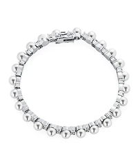 Bling Jewelry Alternating Round Cz Accent White Simulated Pearl Strand Bracelet 7.25 Inch