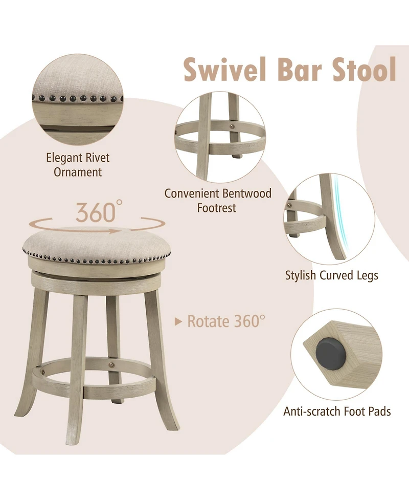 Gouun 24 Inches Swivel Bar Stools Set of 2 wth Wooden Frame-24 inches