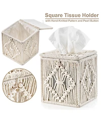 Sorbus Paper Rope Bathroom Baskets & Tissue Holder Set Lined Storage Set for Organizing - Store Washcloths, Hand Towels, Skincare (Beige)