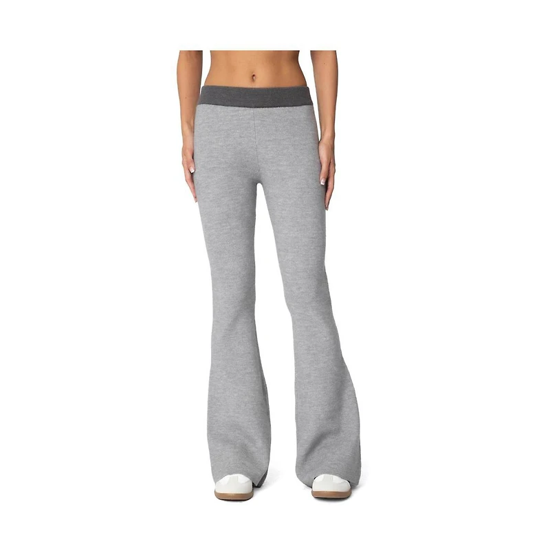 Edikted Womens Lei Contrast Knit Flared Pants