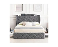 gaomon Queen Size Bed Frame with Charging Station and 4 Storage Drawers Upholstered Tall Tufted Headboard and Storage Shelf