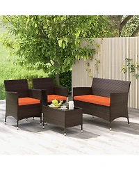 Gouun 4 Pieces Comfortable Outdoor Rattan Sofa Set with Glass Table