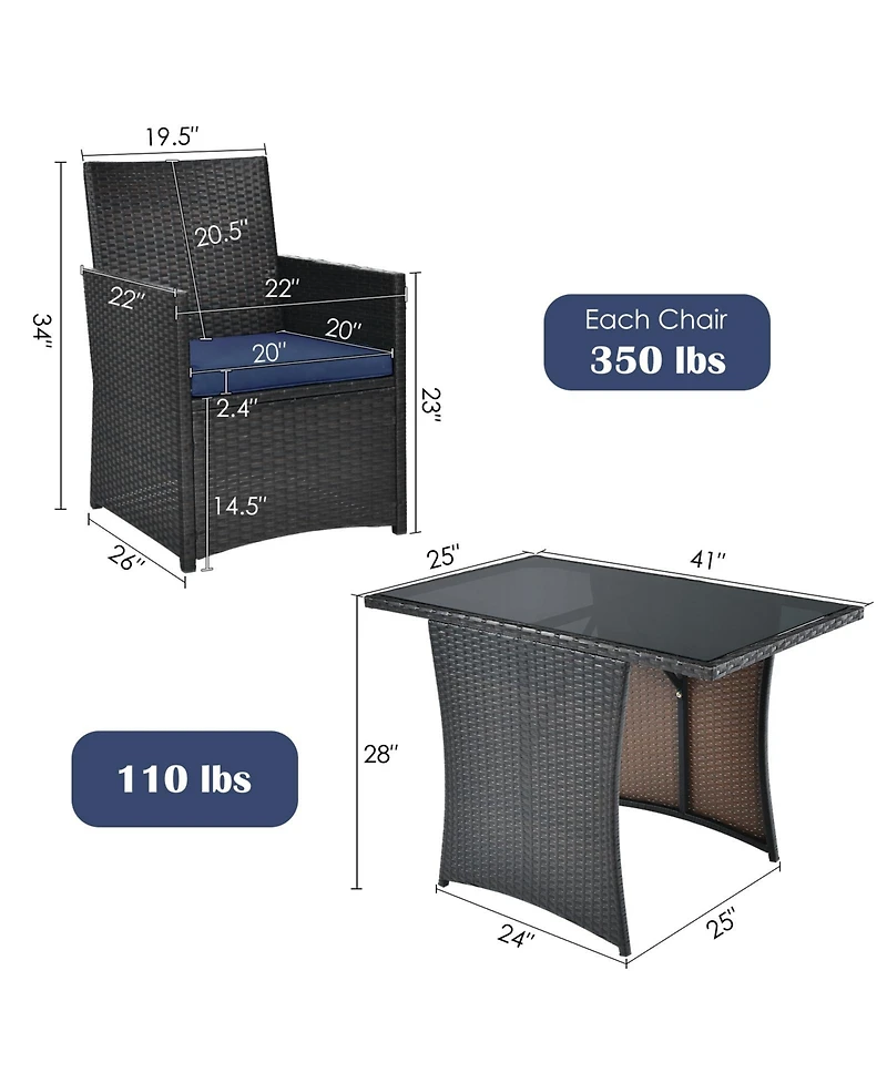 Gouun 3 Pieces Patio Rattan Furniture Set with Cushion and Sofa Armrest